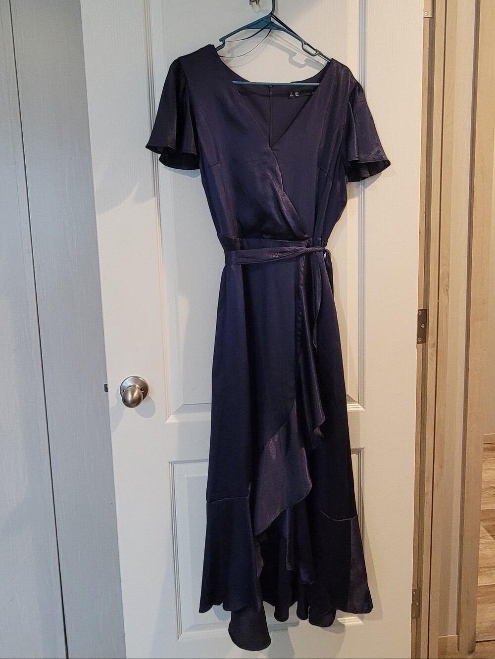 Leslie Fay Navy Wrap Maxi Dress with Tie Waist